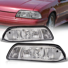 Load image into Gallery viewer, Ford Mustang 1987-1993 1 Piece Style Headlights + Corners Chrome Housing Clear Len Clear Reflector

