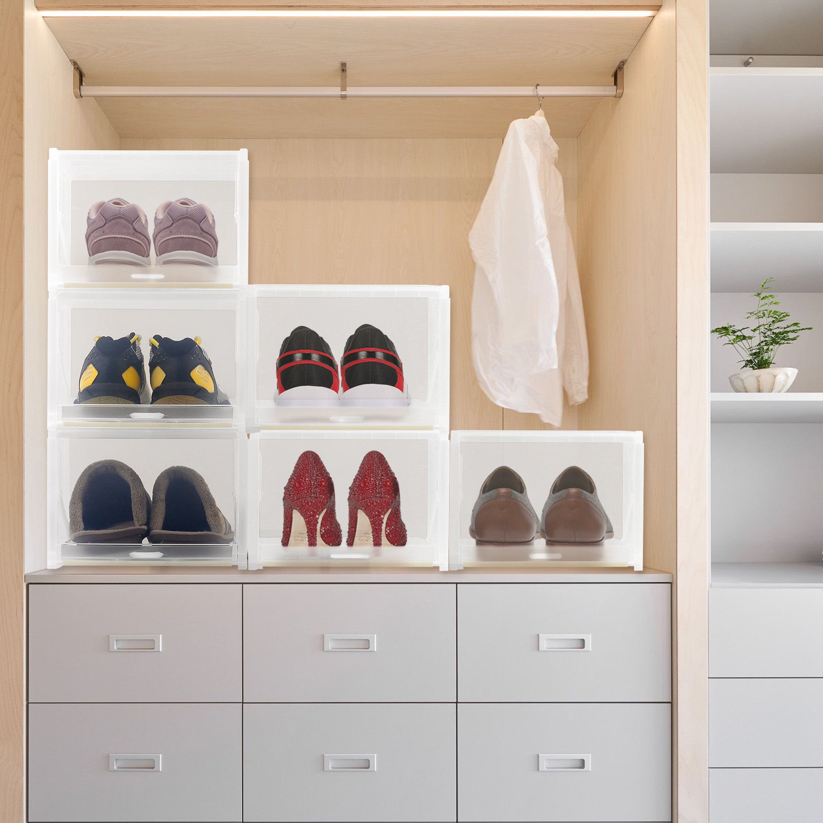 Push drawer type stackable shoe box clearance