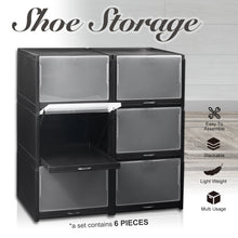 Load image into Gallery viewer, AJP Distributors 6-Pack Push-Pull Drawer Type Stackable Shoe Storage Container Box Organizer with 120° Lids for Home Closet &amp; Entryway Sneakers Shoes Cabinet Bins Transparent Plastic Boxes Set (Black)
