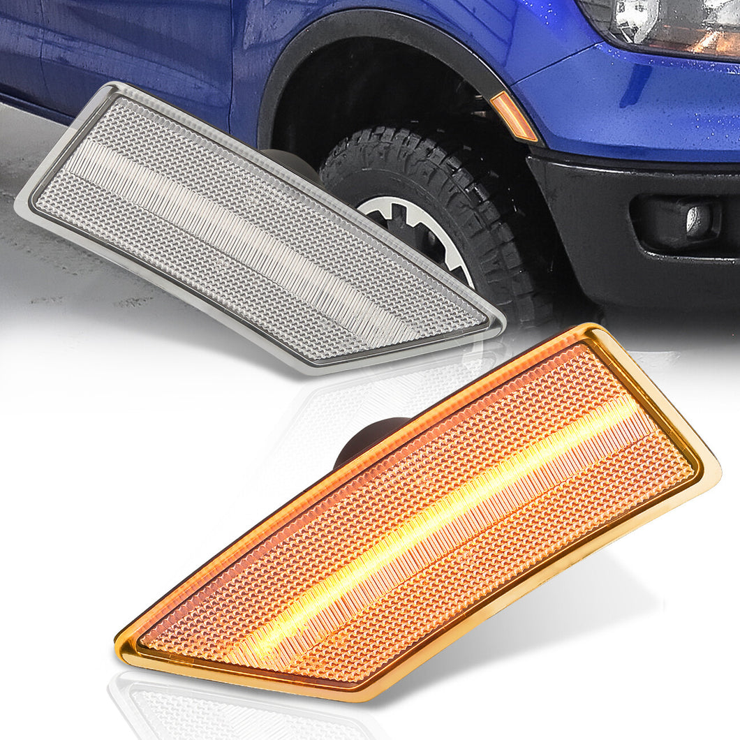 Ford Ranger 2019-2022 Front Amber LED Side Marker Lights Clear Len