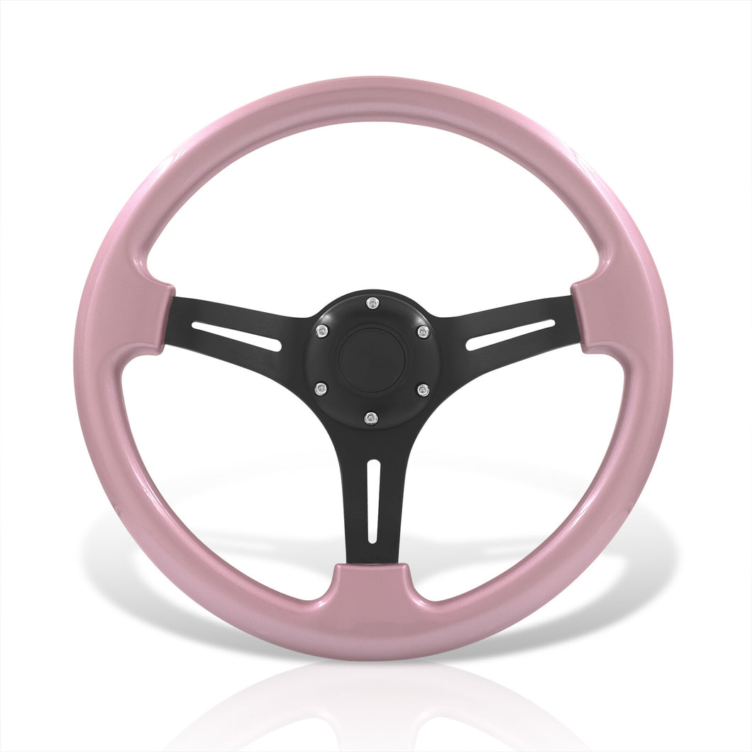 Universal 350mm Heavy Duty Aluminum Steering Wheel Black Center Pink