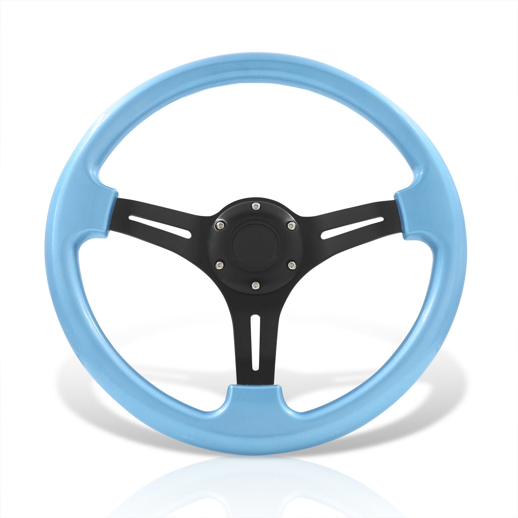Universal 350mm Heavy Duty Aluminum Steering Wheel Black Center Sky Blue