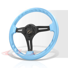 Load image into Gallery viewer, Universal 350mm Heavy Duty Aluminum Steering Wheel Black Center Sky Blue
