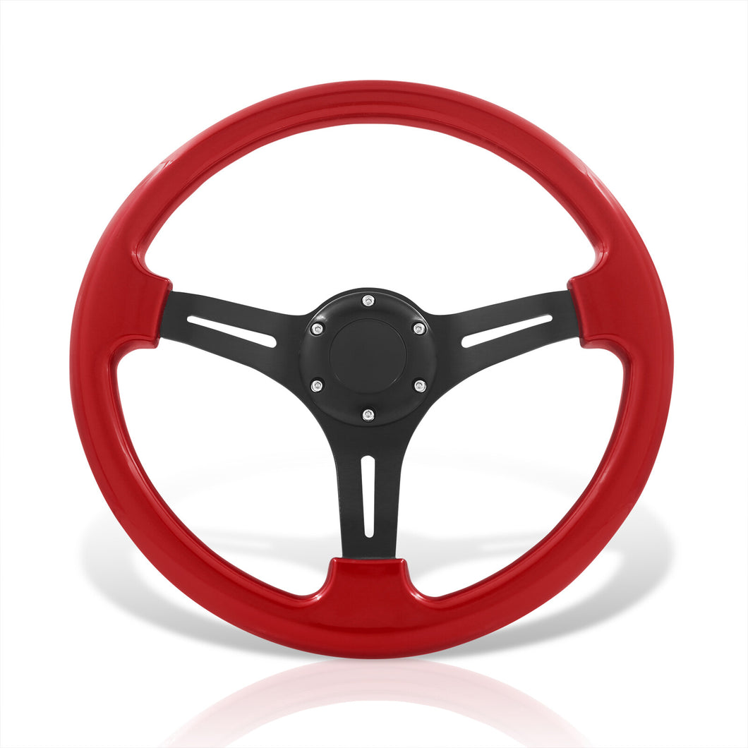 Universal 350mm Heavy Duty Aluminum Steering Wheel Black Center Red