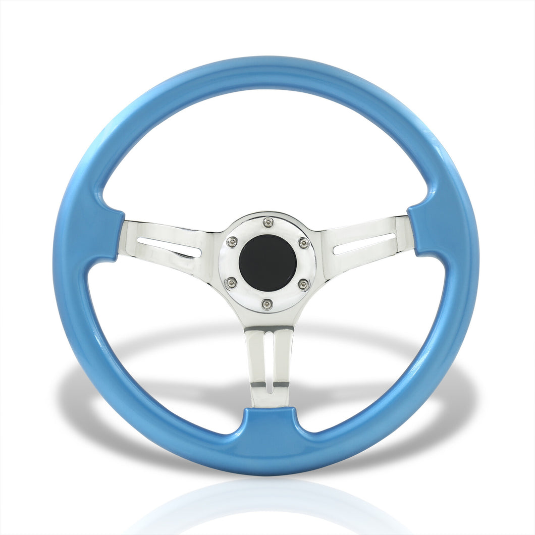 Universal 350mm 6 Hole Metallic Sky Blue Steering Wheel Polish Streak Center