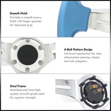 Load image into Gallery viewer, Universal 350mm 6 Hole Metallic Sky Blue Steering Wheel Polish Streak Center
