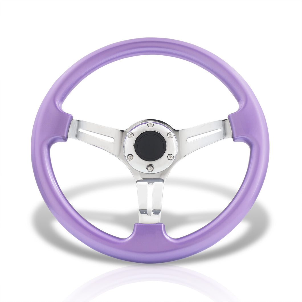 Universal 350mm Heavy Duty Steel Steering Wheel Polished Center Metallic Purple