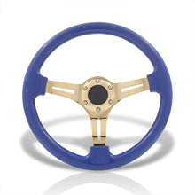 Load image into Gallery viewer, Universal 350mm Heavy Duty Steel Steering Wheel Gold Center Metallic Blue
