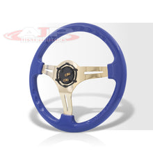Load image into Gallery viewer, Universal 350mm Heavy Duty Steel Steering Wheel Gold Center Metallic Blue
