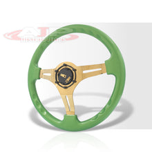 Load image into Gallery viewer, Universal 350mm Heavy Duty Steel Steering Wheel Gold Center Metallic Green

