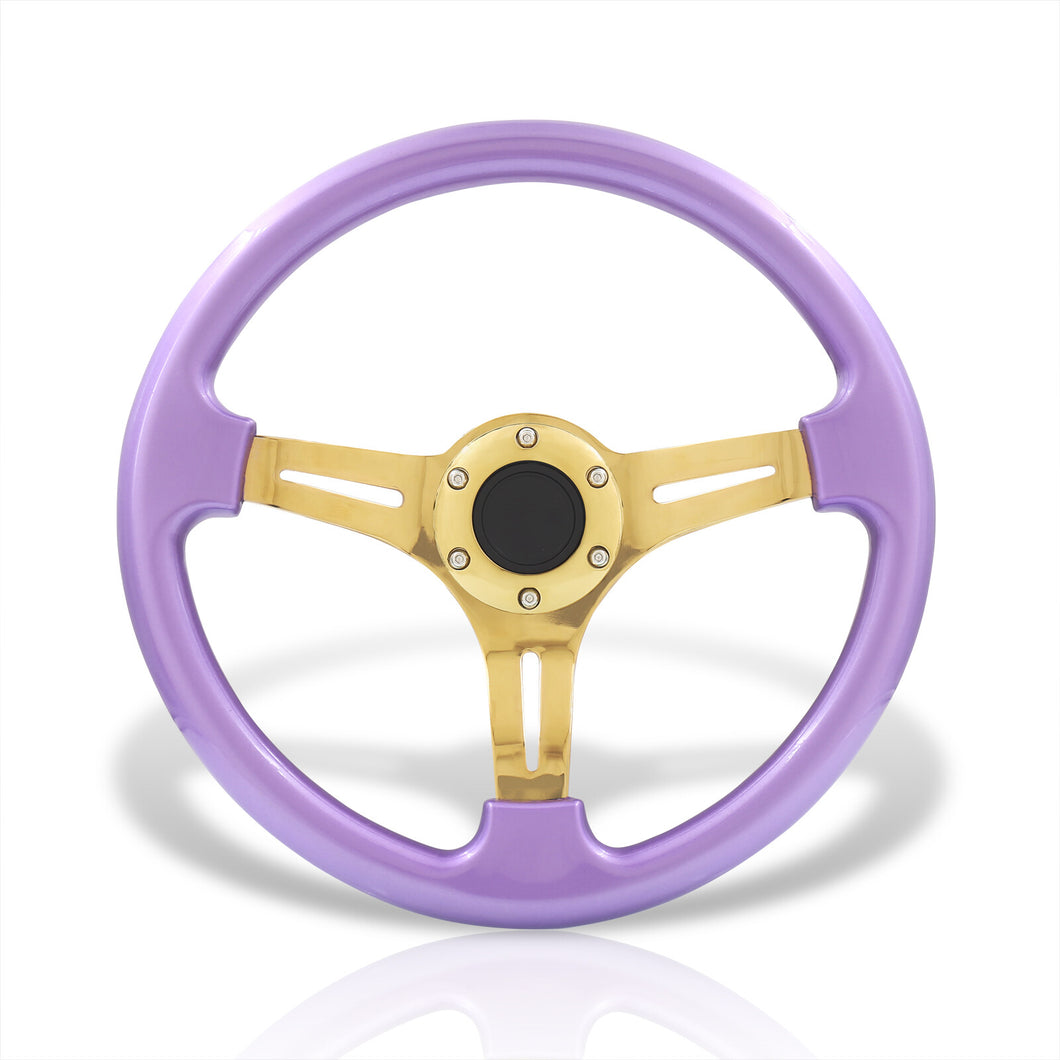 Universal 350mm Heavy Duty Steel Steering Wheel Gold Center Metallic Purple
