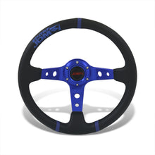 Load image into Gallery viewer, JDM Sport Universal 350mm PVC Leather Deep Dish Style Aluminum Steering Wheel Black Center with Blue Stitching &amp; 3 Pin Stripes
