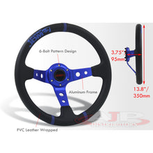 Load image into Gallery viewer, JDM Sport Universal 350mm PVC Leather Deep Dish Style Aluminum Steering Wheel Black Center with Blue Stitching &amp; 3 Pin Stripes
