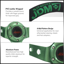 Load image into Gallery viewer, JDM Sport Universal 350mm PVC Leather Deep Dish Style Aluminum Steering Wheel Black Center with Green 4 Pin Stripes
