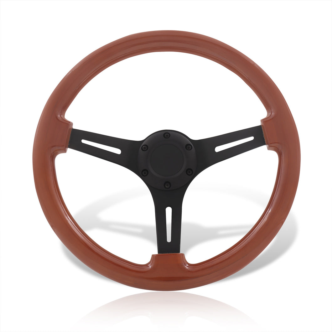 Universal 350mm Wood Grain Style Aluminum Steering Wheel Black Center Light Wood