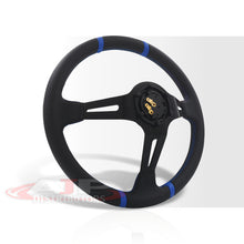 Load image into Gallery viewer, Universal 350mm PVC Leather Deep Dish Style Aluminum Steering Wheel Carbon Fiber Wrapped with Blue Stripes
