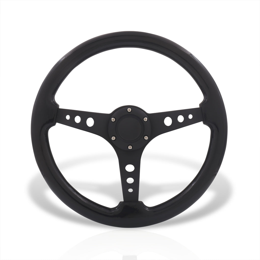 Universal 350mm Wood Grain Style Aluminum Steering Wheel Black Center Black Wood