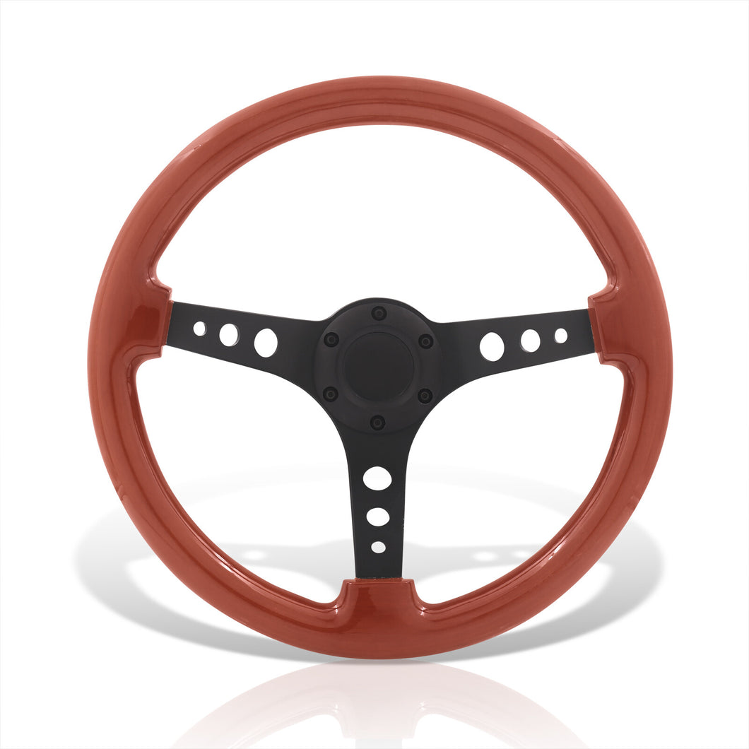 Universal 350mm Wood Grain Style Aluminum Steering Wheel Black Center Light Wood