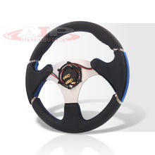 Load image into Gallery viewer, Universal 320mm Dual Button Style Aluminum Steering Wheel Silver Center with Blue Handles
