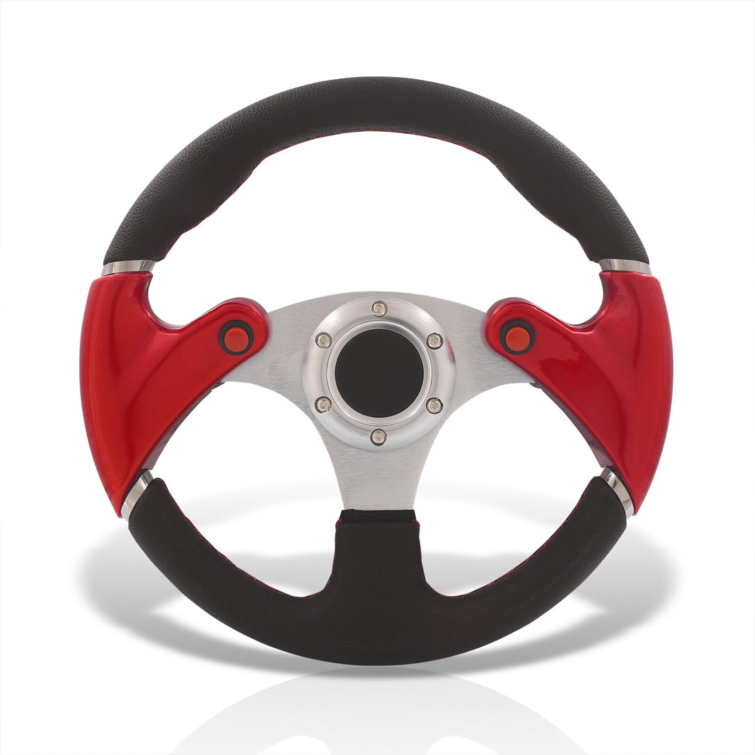 Universal 320mm Dual Button Style Aluminum Steering Wheel Silver Center with Red Handles