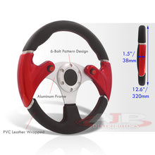 Load image into Gallery viewer, Universal 320mm Dual Button Style Aluminum Steering Wheel Silver Center with Red Handles
