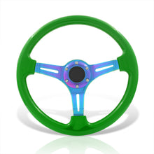 Load image into Gallery viewer, Universal 350mm Heavy Duty Steel Steering Wheel Neo Chrome Center Metallic Green

