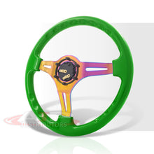 Load image into Gallery viewer, Universal 350mm Heavy Duty Steel Steering Wheel Neo Chrome Center Metallic Green
