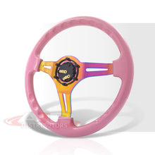 Load image into Gallery viewer, Universal 350mm Heavy Duty Steel Steering Wheel Neo Chrome Center Pink
