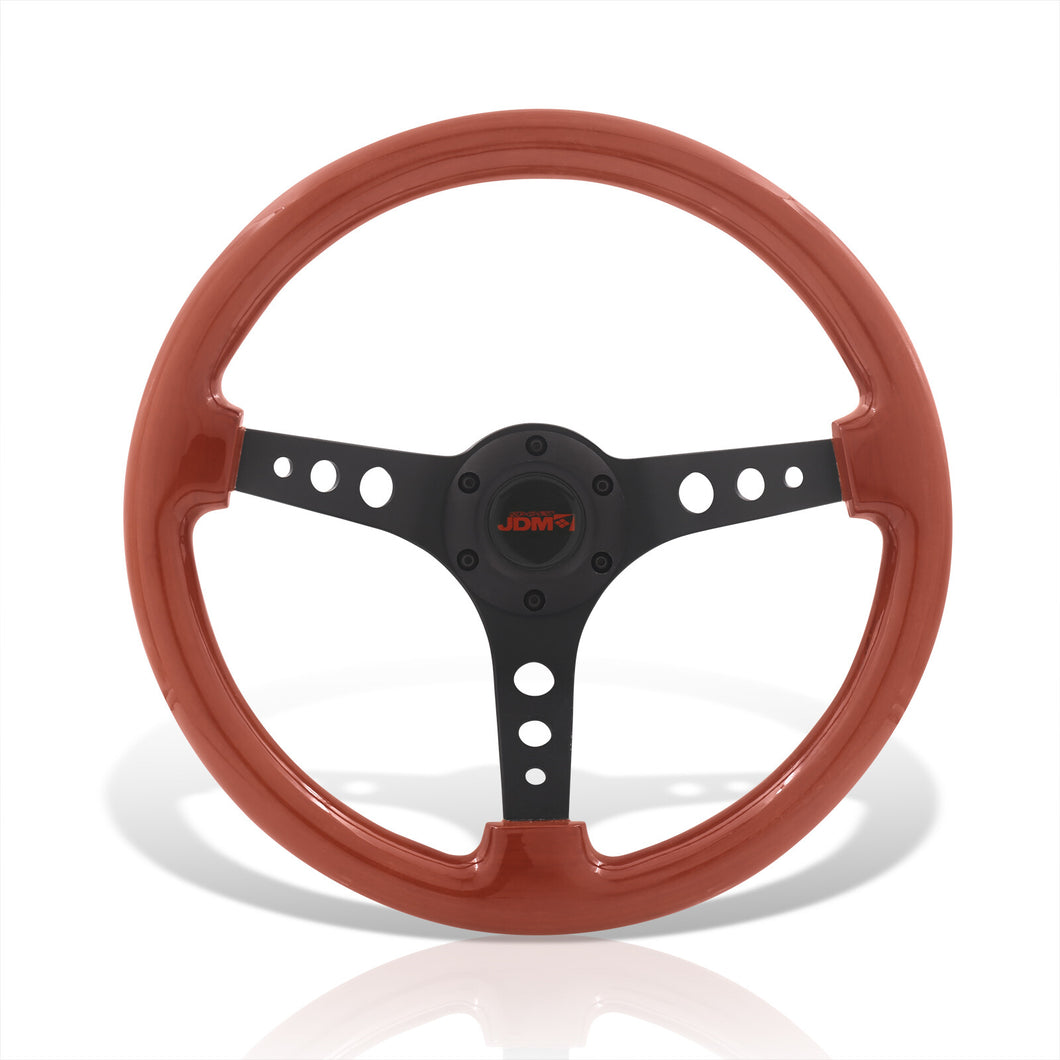 JDM Sport Universal 350mm Wood Grain Style Aluminum Steering Wheel Black Center Light Wood