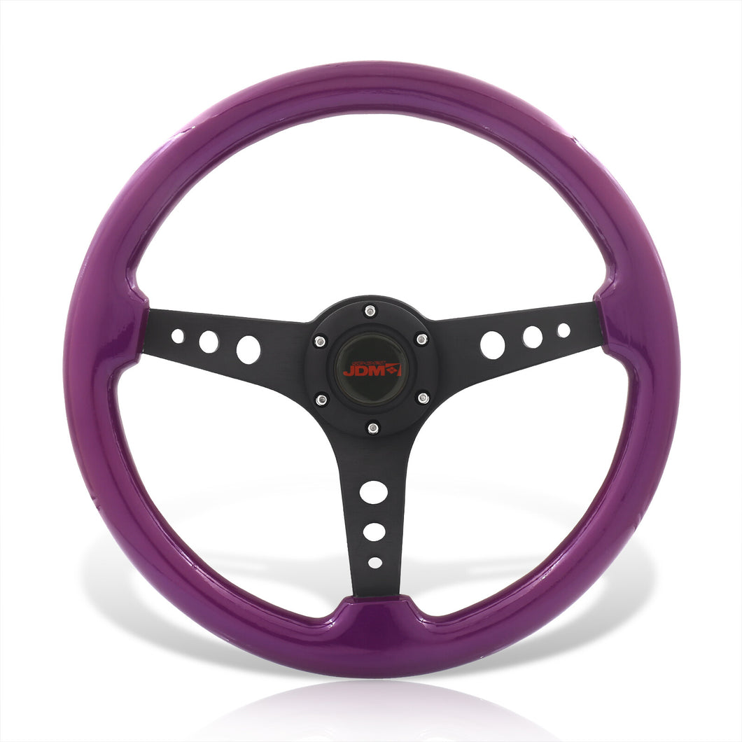 JDM Sport Universal 350mm Wood Grain Style Aluminum Steering Wheel Black Center Purple Wood