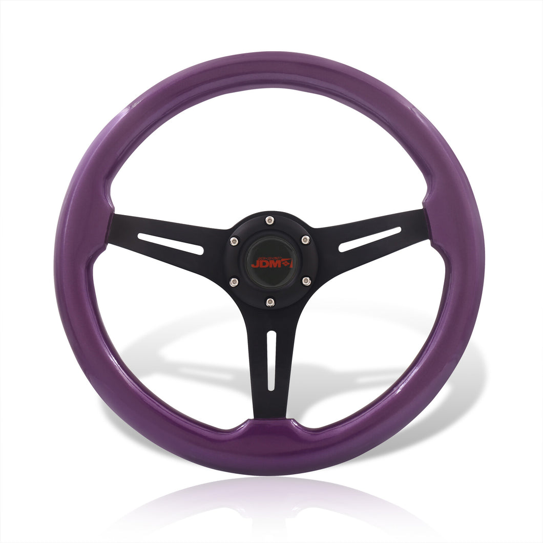 JDM Sport Universal 350mm Wood Grain Style Aluminum Steering Wheel Black Center Purple Wood