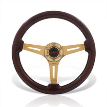 Load image into Gallery viewer, JDM Sport Universal 350mm Heavy Duty Steel Wood Grain Style Steering Wheel Gold Center Dark Wood
