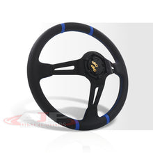 Load image into Gallery viewer, JDM Sport Universal 350mm PVC Leather Deep Dish Style Aluminum Steering Wheel Carbon Fiber Wrapped with Blue Stripes
