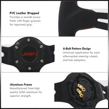 Load image into Gallery viewer, JDM Sport Universal 350mm PVC Leather Deep Dish Style Aluminum Steering Wheel Carbon Fiber Wrapped with Red Stripes
