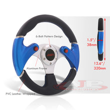 Load image into Gallery viewer, JDM Sport Universal 320mm Dual Button Style Aluminum Steering Wheel Silver Center with Blue Handles
