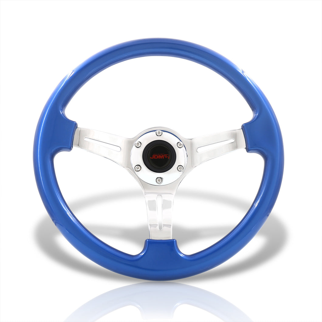 JDM Sport Universal 350mm Heavy Duty Steel Steering Wheel Polished Center Metallic Blue