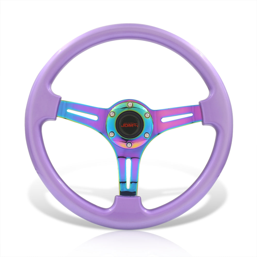 JDM Sport Universal 350mm Heavy Duty Steel Steering Wheel Neo Chrome Center Metallic Purple