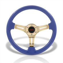Load image into Gallery viewer, JDM Sport Universal 350mm Heavy Duty Steel Steering Wheel Gold Center Metallic Blue
