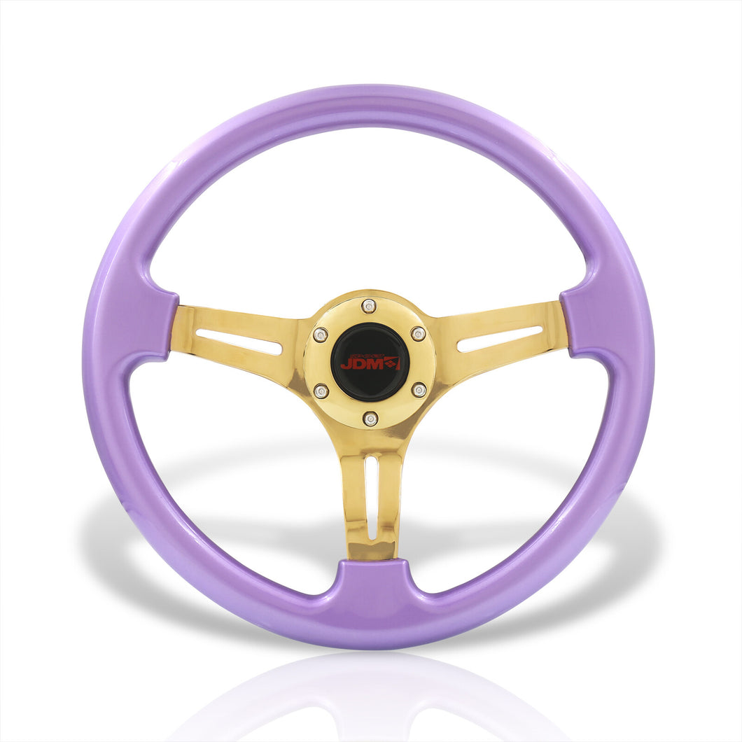 JDM Sport Universal 350mm Heavy Duty Steel Steering Wheel Gold Center Metallic Purple