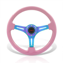 Load image into Gallery viewer, JDM Sport Universal 350mm Heavy Duty Steel Steering Wheel Neo Chrome Center Pink

