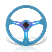 Load image into Gallery viewer, JDM Sport Universal 350mm Heavy Duty Steel Steering Wheel Neo Chrome Center Sky Blue
