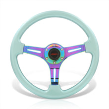 Load image into Gallery viewer, JDM Sport Universal 350mm Heavy Duty Steel Steering Wheel Neo Chrome Center Teal
