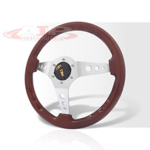 Load image into Gallery viewer, Universal 350mm Wood Grain Style Aluminum Steering Wheel Chrome Center Dark Wood
