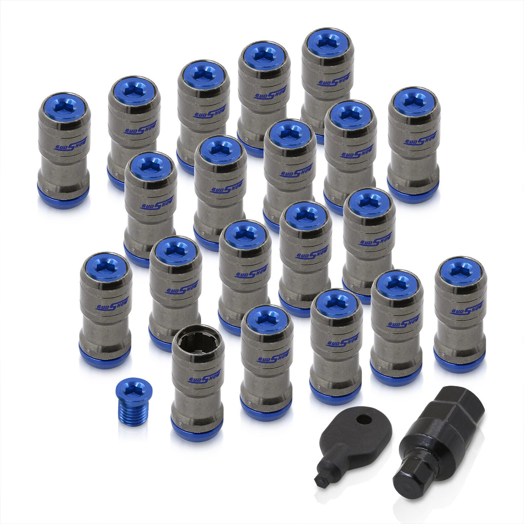 God Snow Lug Nuts M12 x1.5mm Thread pitch Gunmetal Body Blue Trim (20 Piece +1 Key)