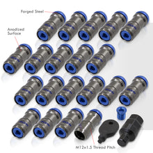 Load image into Gallery viewer, God Snow Lug Nuts M12 x1.5mm Thread pitch Gunmetal Body Blue Trim (20 Piece +1 Key)
