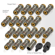 Load image into Gallery viewer, God Snow Lug Nuts M12 x1.5mm Thread pitch Gunmetal Body Gold Trim (20 Piece +1 Key)
