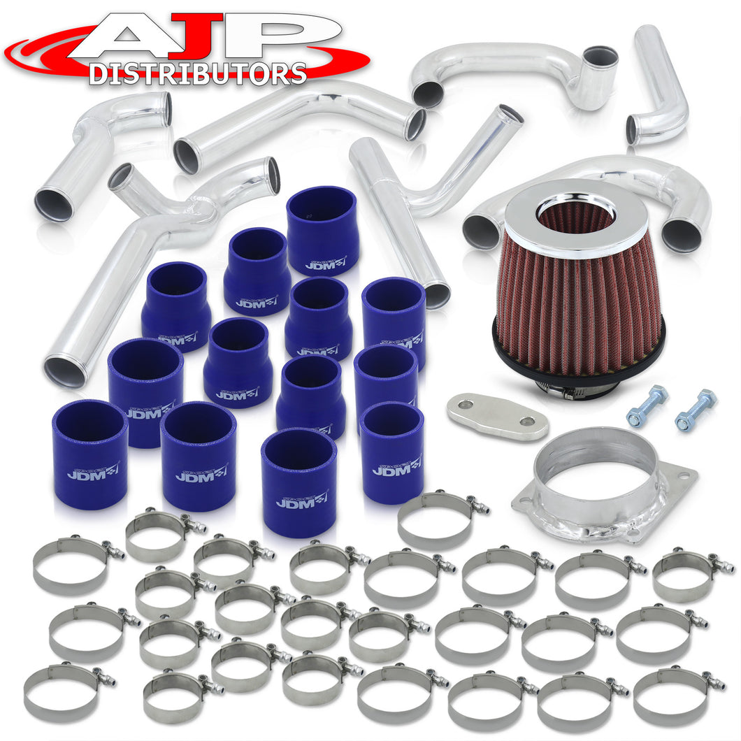 Ford Mustang 1994-1997 3.8L V6 Bolt-On Aluminum Polished Piping Kit + Blue Couplers