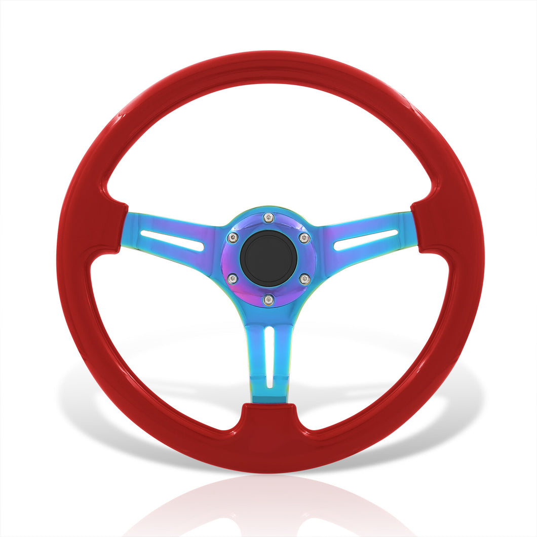 Universal 350mm Heavy Duty Steel Steering Wheel Neo Chrome Center Metallic Red