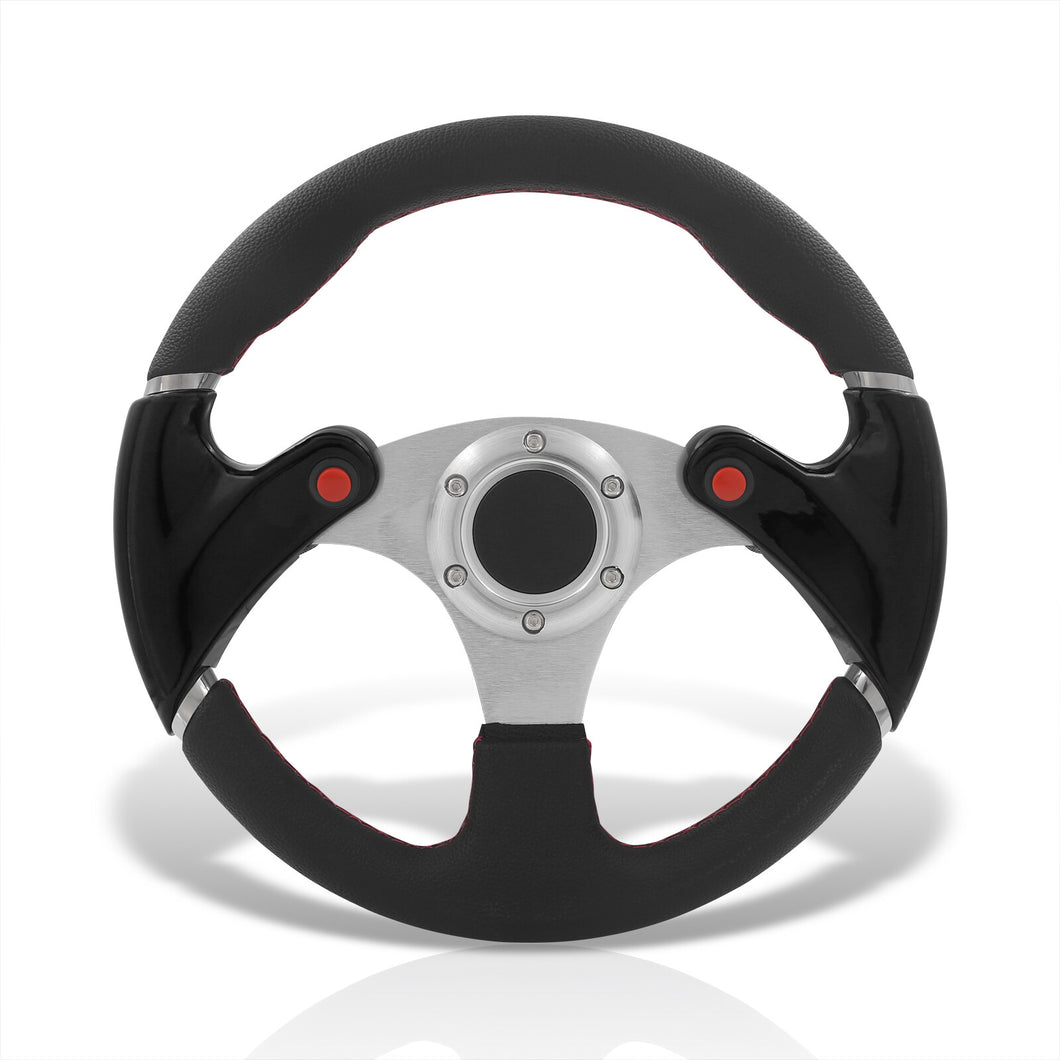 Universal 320mm Dual Button Style Aluminum Steering Wheel Silver Center with Black Handles