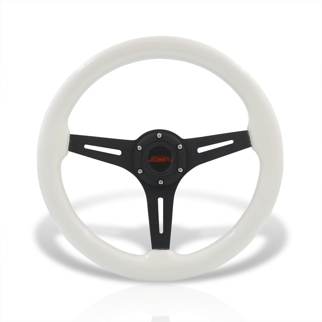 JDM Sport Universal 350mm Wood Grain Style Aluminum Steering Wheel Black Center White Wood
